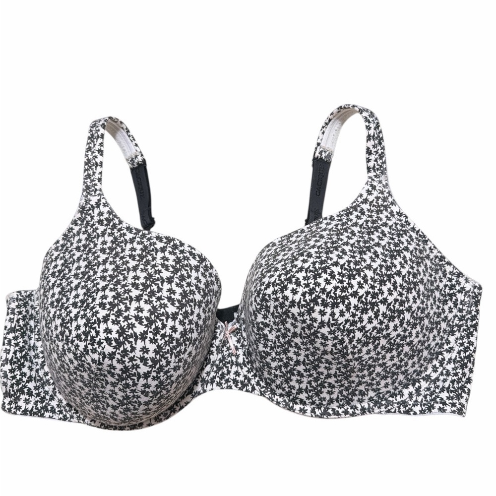 Cacique Black & White Floral T-Shirt Bra, Size 46D.